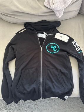 Reigning Champ Black Zip Hoodie with Teal Logo